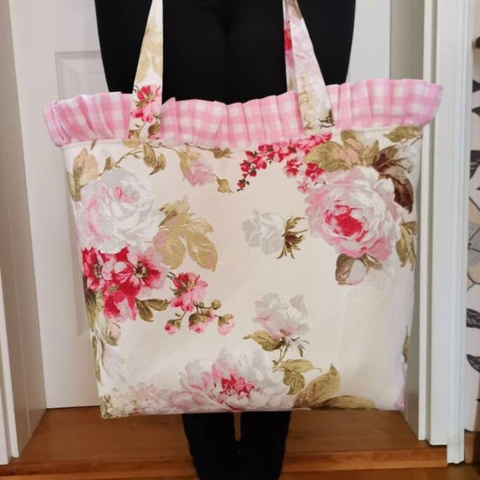 Large Floral Shopping Bag with Ruffles