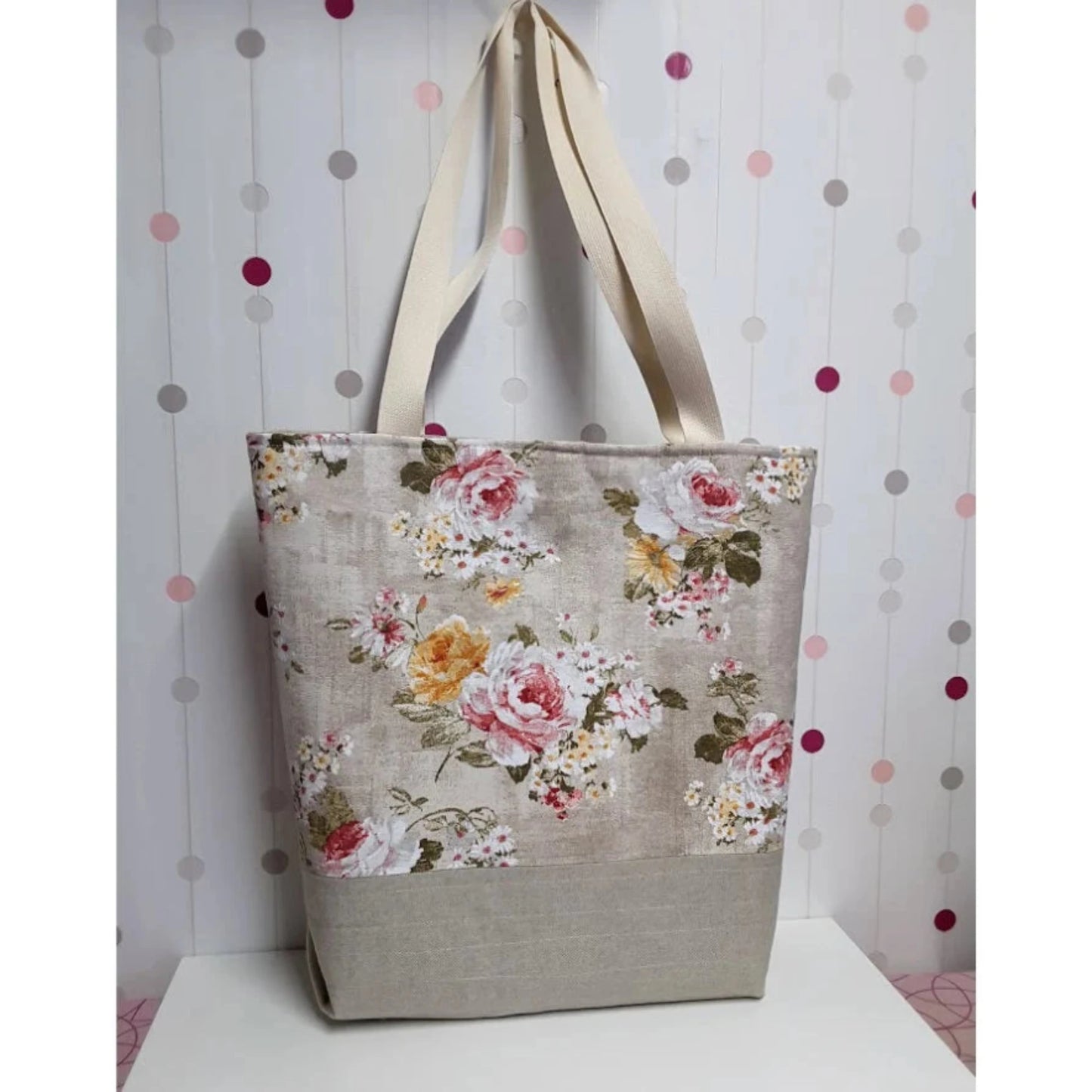 Large Shopping Bag in Romantic Floral Print